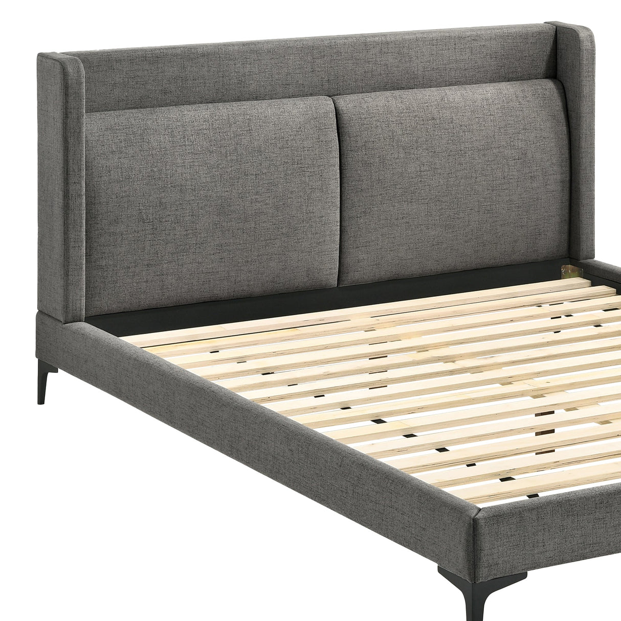 Legend Gray Fabric Eastern King Platform Bed with Sturdy Metal Legs & Elegant Upholstered Headboard