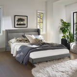 Legend Gray Fabric Eastern King Platform Bed with Sturdy Metal Legs & Elegant Upholstered Headboard