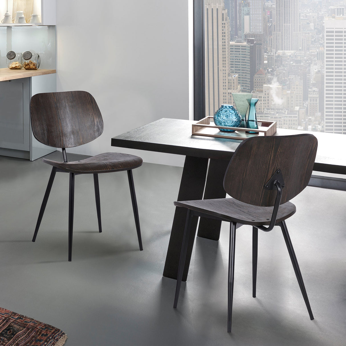 Miki Mid-Century Black Steel Dining Chair Set of 2 - Stylish, Durable, Ideal for Any Room Decor