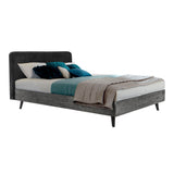 Mohave Mid-Century Tundra Gray Acacia Platform Bed with Upholstered Headboard for Stylish Bedrooms
