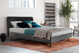 Mohave Mid-Century Tundra Gray Acacia Platform Bed with Upholstered Headboard for Stylish Bedrooms