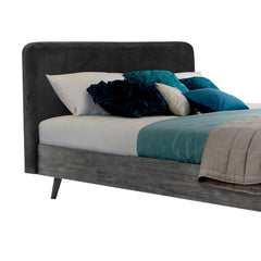 Mohave Mid-Century Tundra Gray Acacia Platform Bed with Upholstered Headboard for Stylish Bedrooms