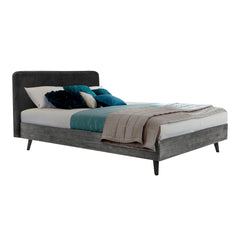 Mohave Mid-Century Tundra Gray Acacia Platform Bed with Upholstered Headboard for Stylish Bedrooms
