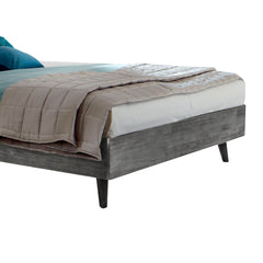 Mohave Mid-Century Tundra Gray Acacia Platform Bed with Upholstered Headboard for Stylish Bedrooms
