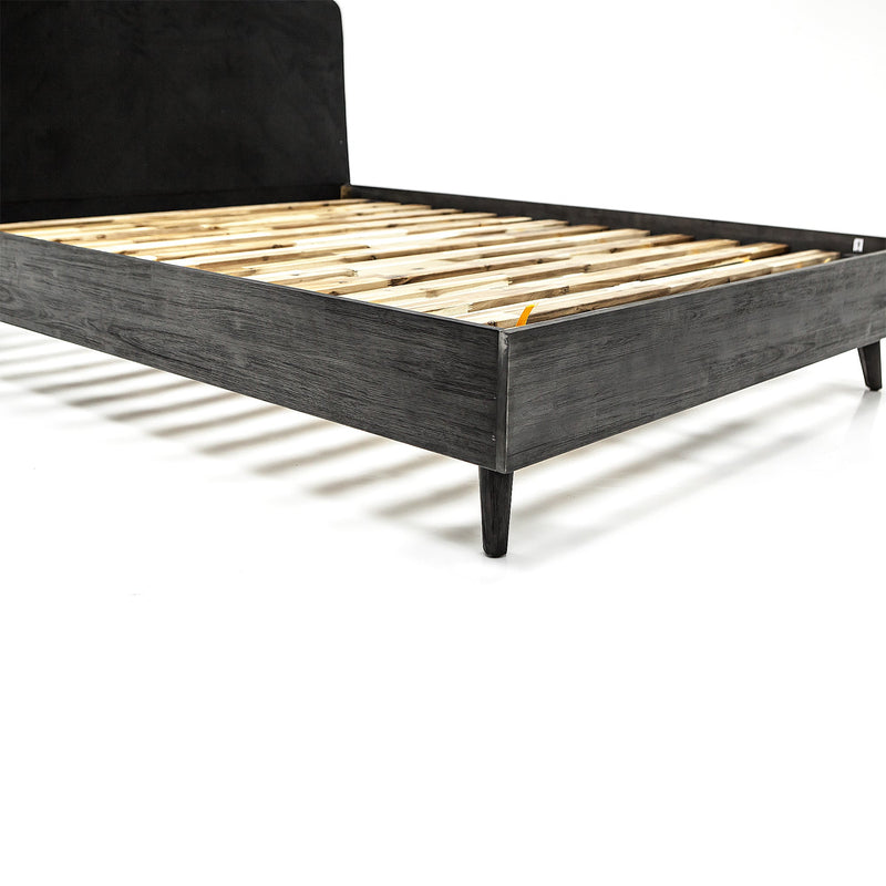 Mohave Mid-Century Tundra Gray Acacia Platform Bed with Upholstered Headboard for Stylish Bedrooms