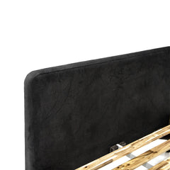 Mohave Mid-Century Tundra Gray Acacia Platform Bed with Upholstered Headboard for Stylish Bedrooms