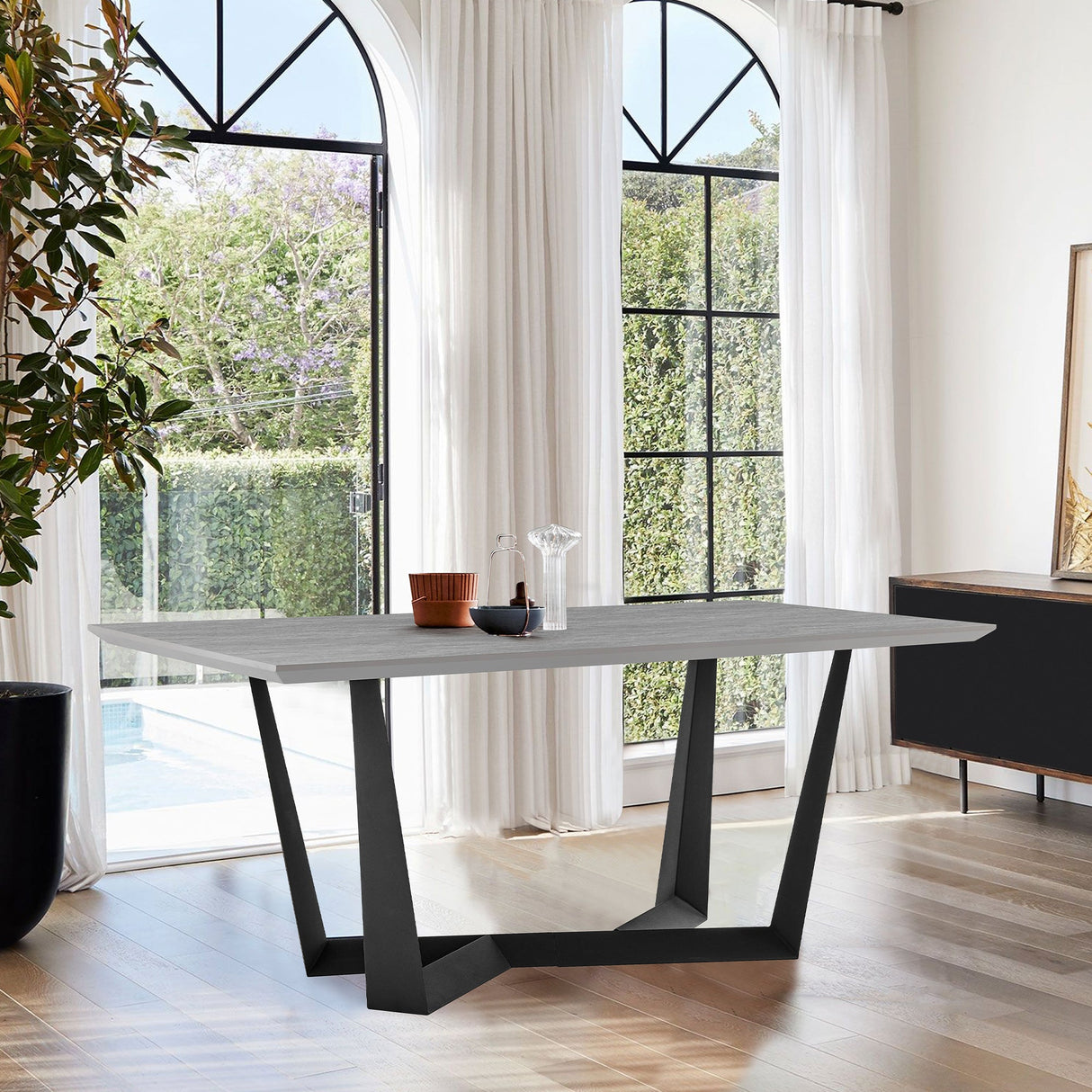 Radford Modern Melamine Metal Dining Table - Sturdy, Stylish Design for Family Gatherings & Easy Assembly