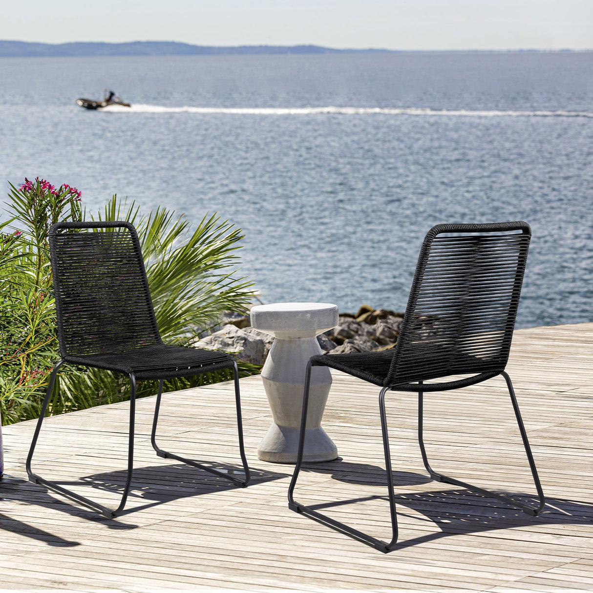 Shasta Outdoor Patio Dining Chairs Set of 2 - Durable Steel Frame with Comfortable Fishbone Weave