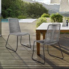 Shasta Outdoor Patio Dining Chairs Set of 2 - Durable Steel Frame with Comfortable Fishbone Weave