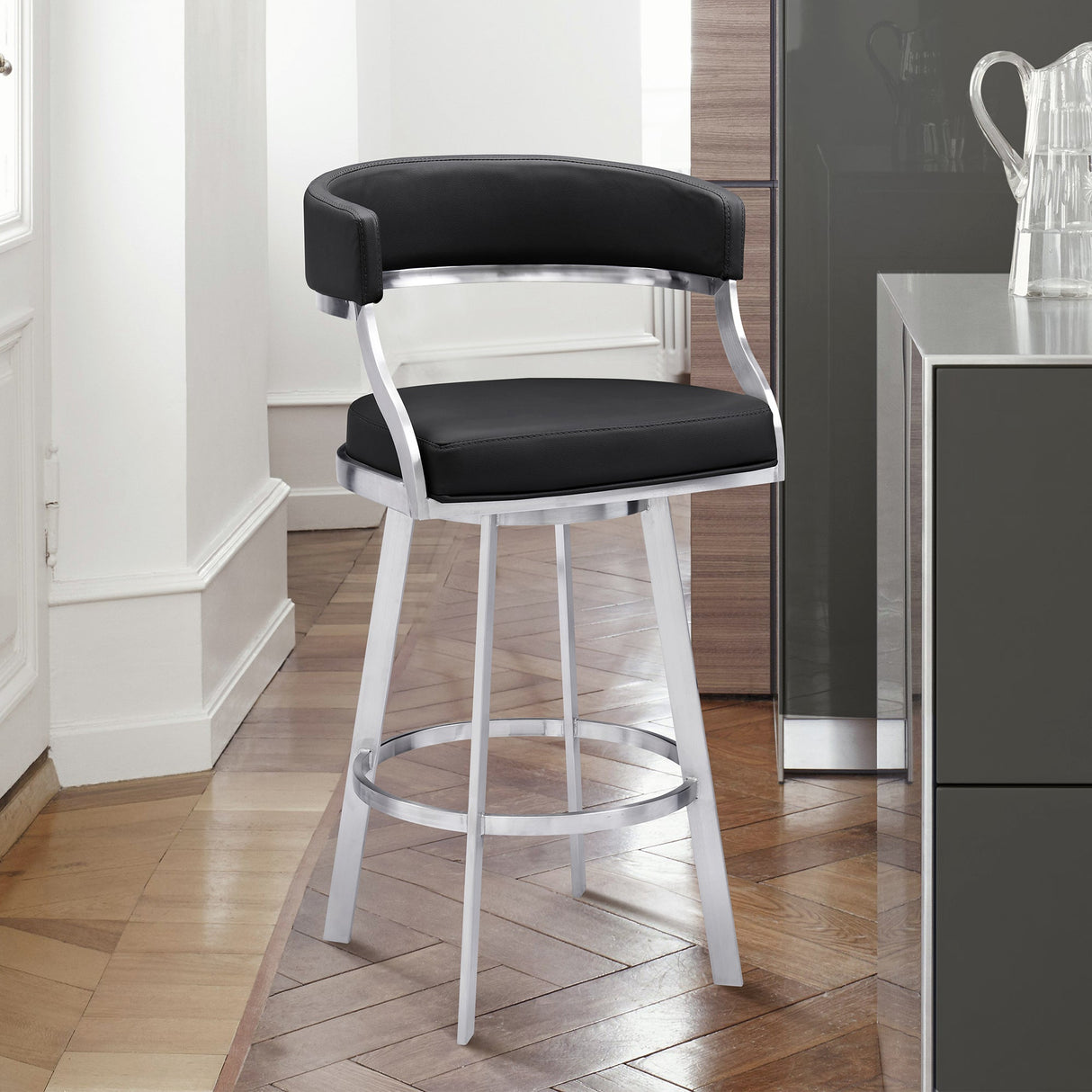 Saturn Barstool - Stylish 360-Degree Swivel Kitchen Stool with Comfortable Faux Leather Upholstery