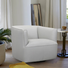 Whitney Contemporary Leather Swivel Chair with Foam Cushions, Metal Base, and No Assembly Required