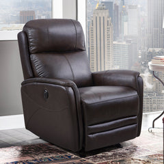 Wolfe Contemporary Power Recliner Chair with USB Charging, Top Grain Leather, and Stylish Design