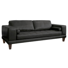 Wynne Contemporary Genuine Leather Sofa with Tufted Seat and Stylish Pillows for Modern Living Rooms
