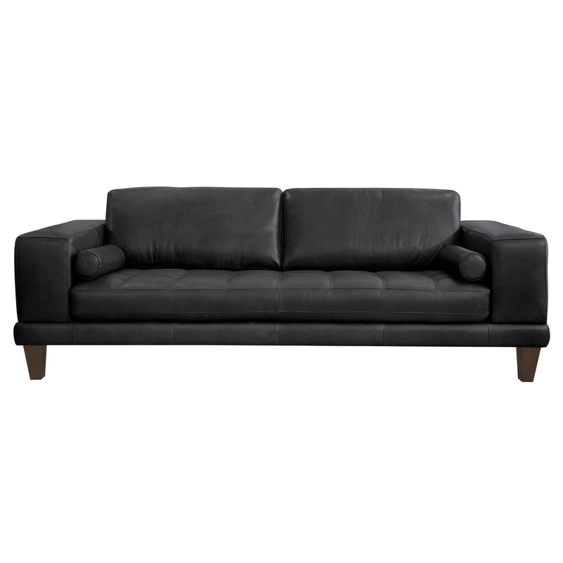 Wynne Contemporary Genuine Leather Sofa with Tufted Seat and Stylish Pillows for Modern Living Rooms