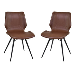 Zurich Contemporary Dining Chair Set of 2 in Matte Black Metal with Stylish Faux Leather Upholstery