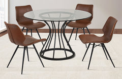 Zurich Contemporary Dining Chair Set of 2 in Matte Black Metal with Stylish Faux Leather Upholstery