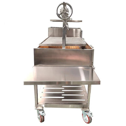 Open Fire Grill Tagwood BBQ24SS Double Argentine Santa Maria Grill 304 SS - Shared firebox - Height-adjustable grates - Interchangeable griddle -Meat hooks - Foldable side table and 6 heavy-duty swivel casters - PRE-ORDER