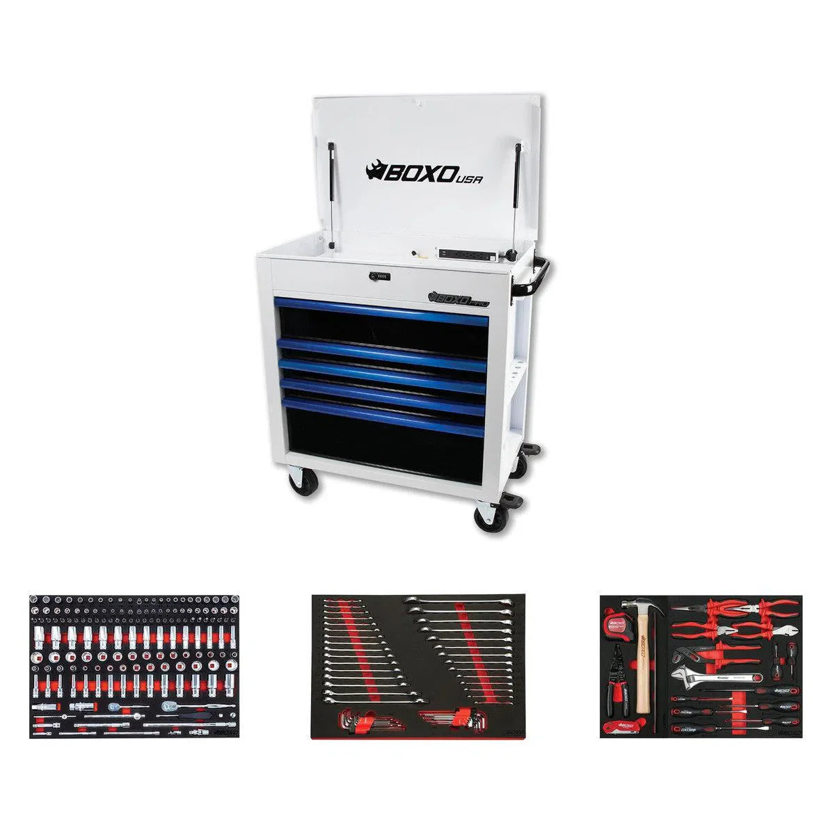 Boxo Pro Series | Loaded 35" 5-Drawer Flip-Top Service Cart Tool Box