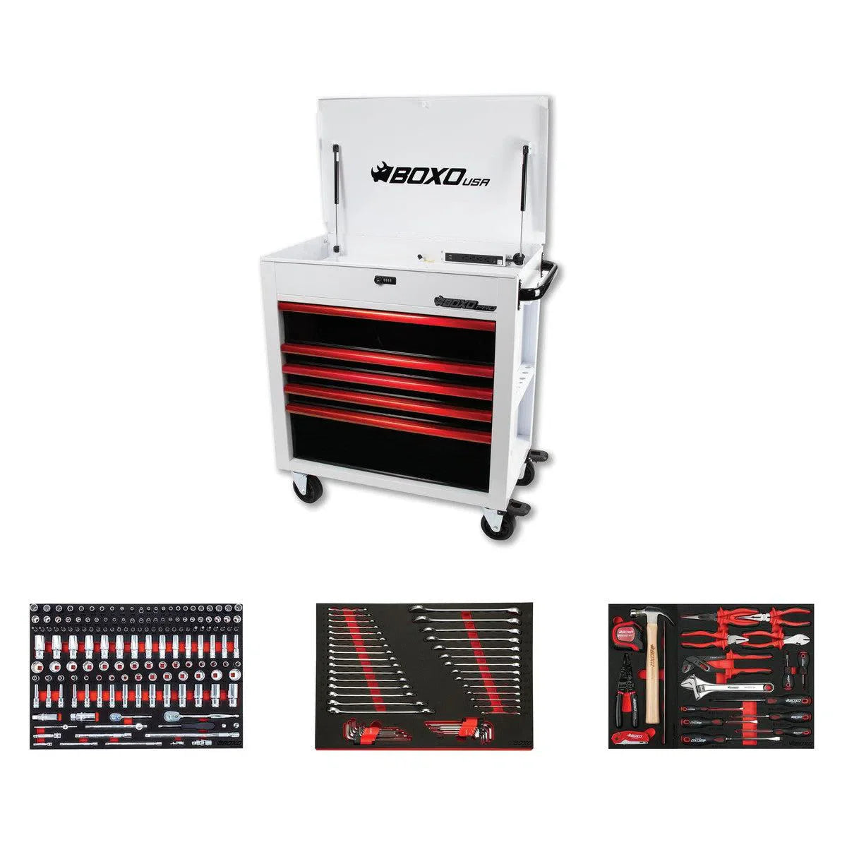 Boxo Pro Series | Loaded 35" 5-Drawer Flip-Top Service Cart Tool Box