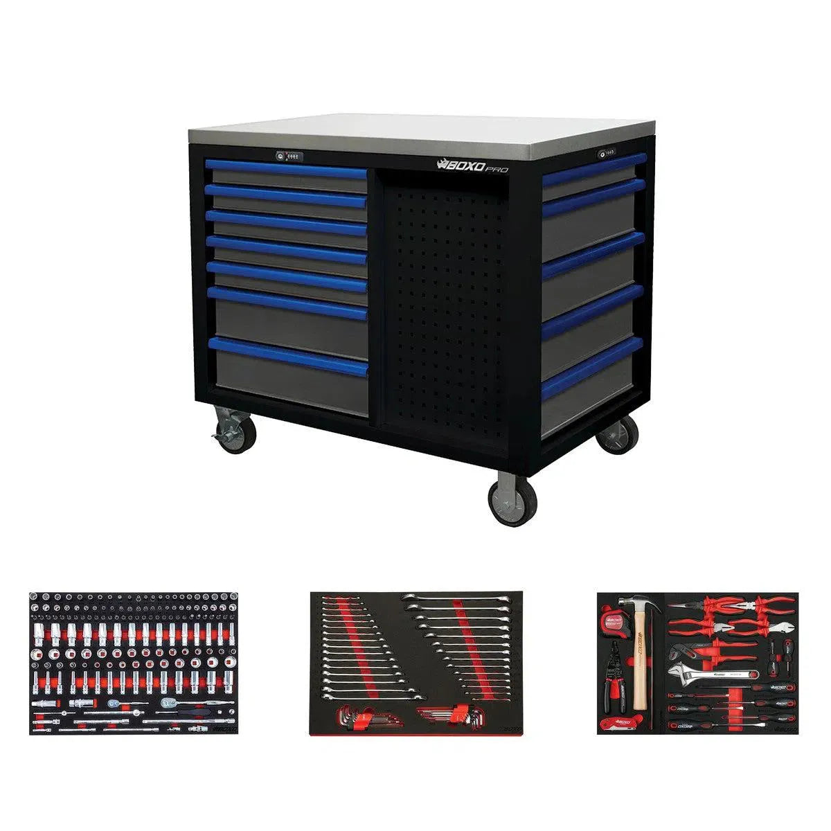 Boxo Pro Series | 45” 12-Drawer Workstation Tool Box with Master Tool Set