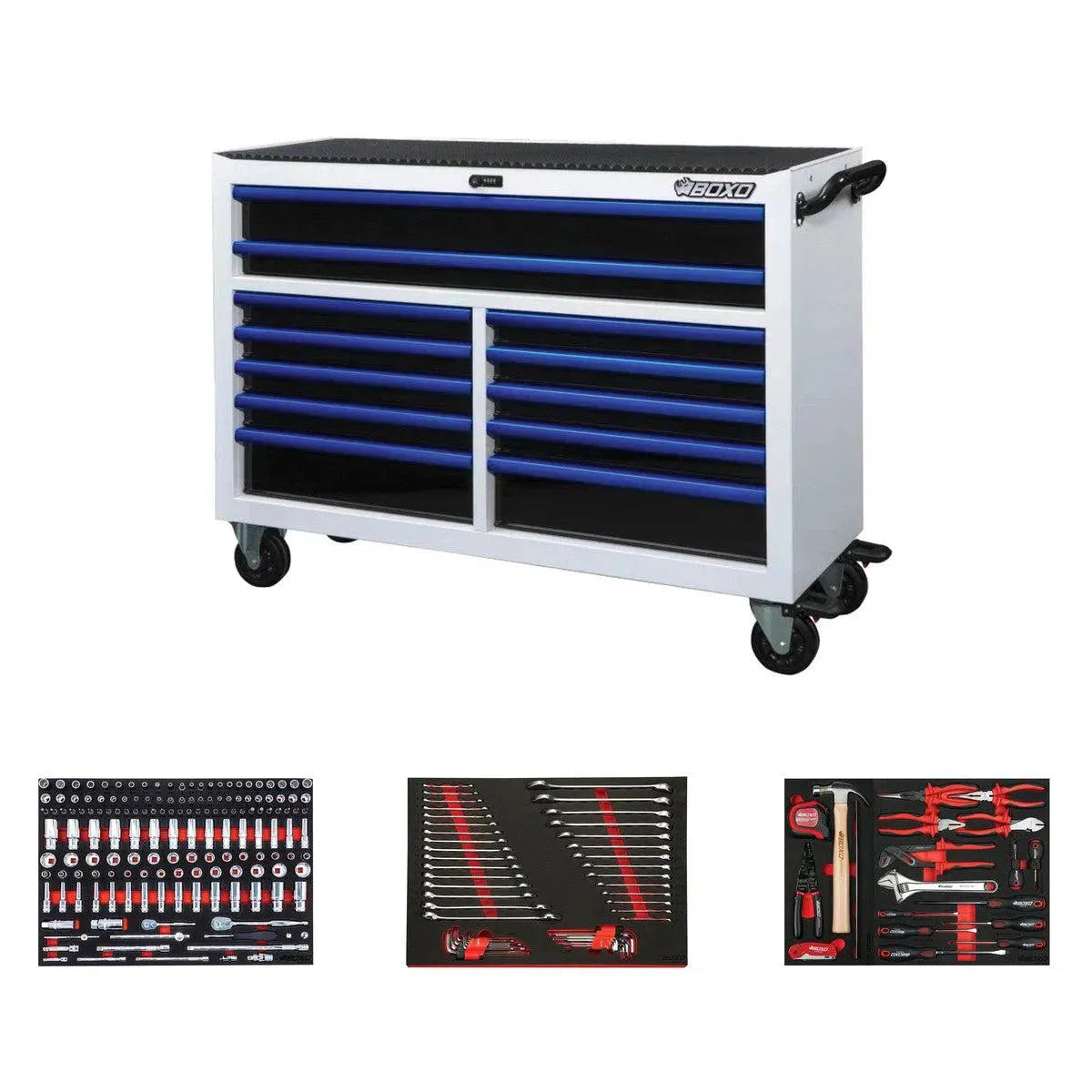Boxo Pro Series | 53" 12-Drawer Rolling Tool Box with Master Tool Set