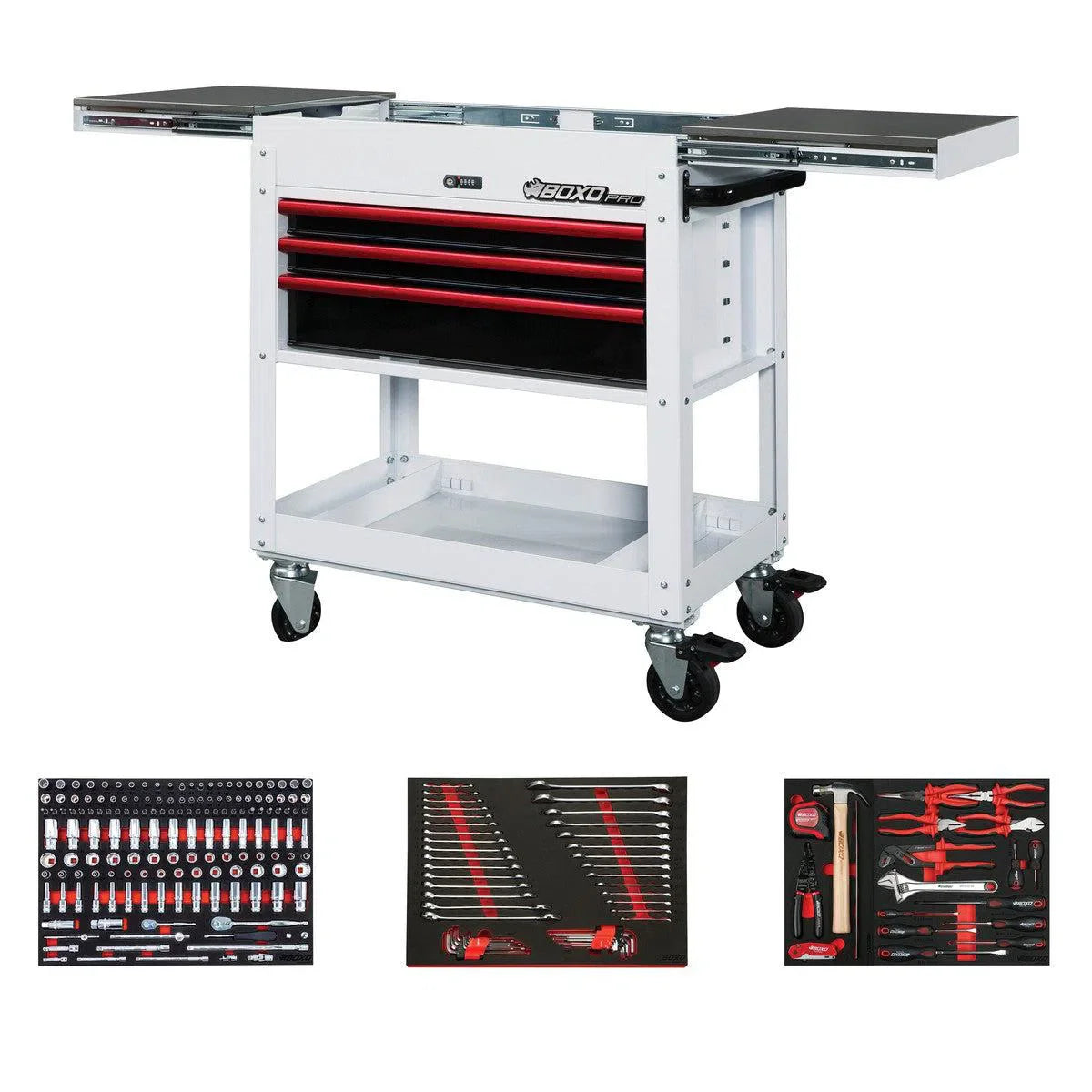 Boxo Pro Series | Loaded 35" 3-Drawer Slide-Top Service Cart Tool Box