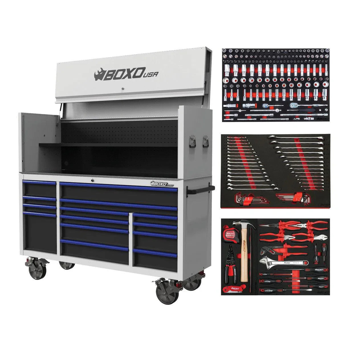 Boxo Pro Series | Loaded 72" 14-Drawer Garage Top Rolling Tool Box | White