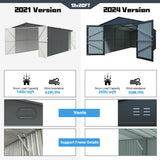 13'x20' Plus Upgraded Metal Garage Shed with Double Front Doors, Side Entry Door
