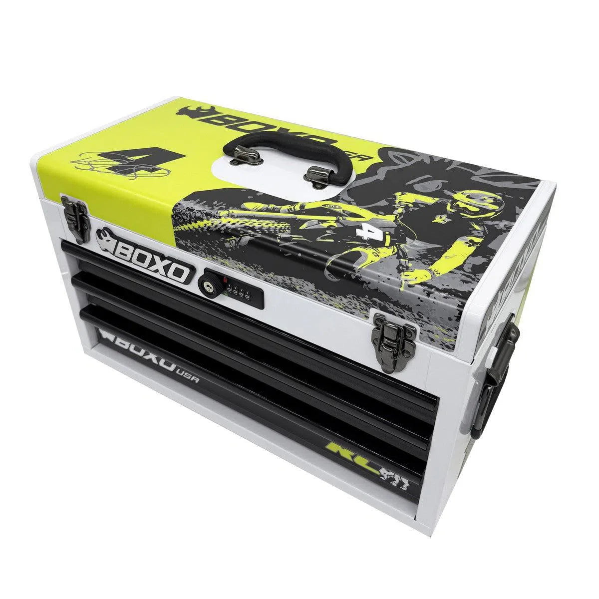 Boxo MotoBox | Ricky Carmichael 3-Drawer Portable Tool Box with 103-Piece Metric Motorcycle Tool Set