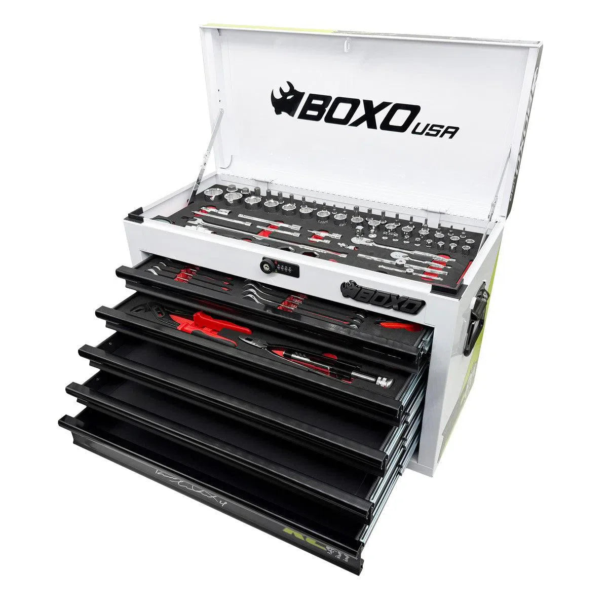 Boxo MotoBox | Ricky Carmichael 26" 5-Drawer Portable Tool Box with 103-Piece Metric Motorcycle Tool Set