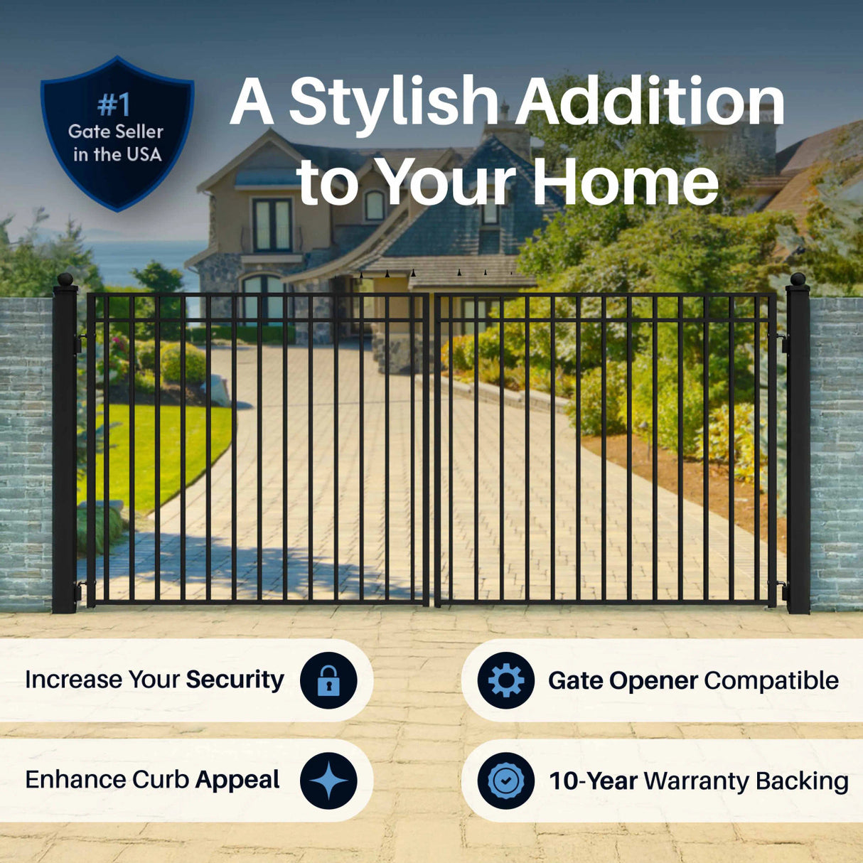 Aleko Steel Dual Swing Driveway Gate - MADRID Style - 16 x 6 Feet