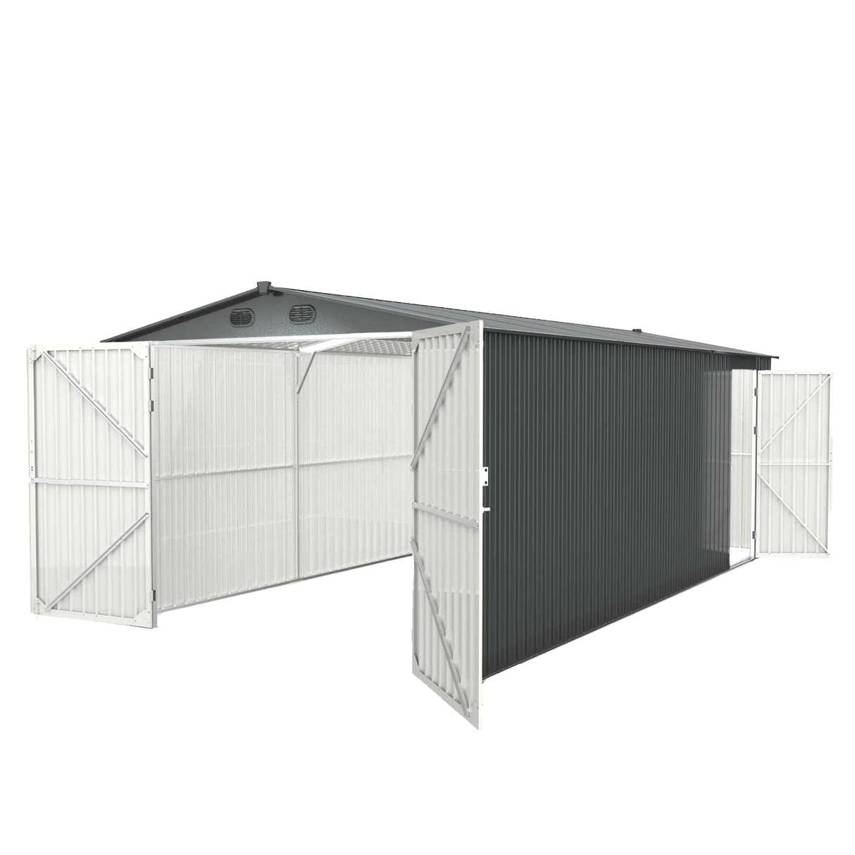 10'x20' Metal Garage Shed with Double Front Doors, Side Entry Door