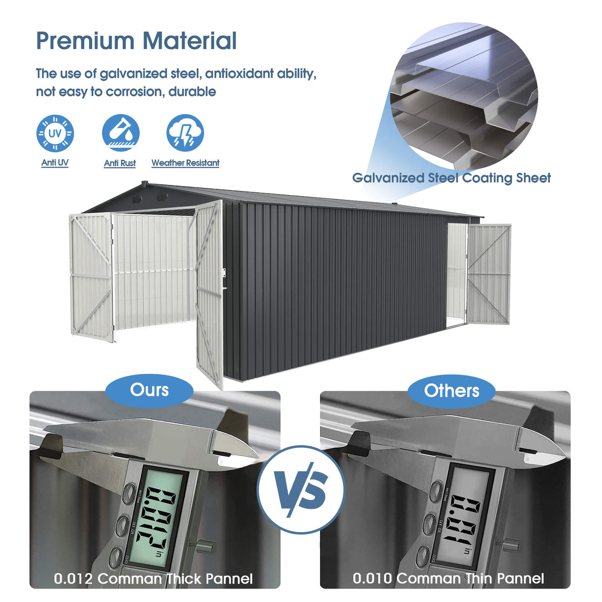 10'x20' Metal Garage Shed with Double Front Doors, Side Entry Door