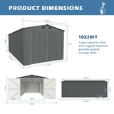 10'x20' Metal Garage Shed with Double Front Doors, Side Entry Door