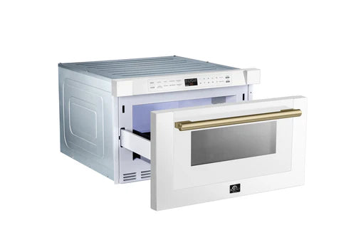 FORNO Espresso Capoliveri 24" 1.2 cu. ft. Built-In Microwave Drawer in White with Silver Handles, FMWDR3000-24WHT