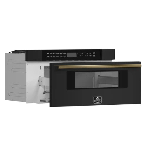 FORNO Espresso Capoliveri 30" 1.2 cu. ft. Built-In Microwave Drawer in Black with Silver Handles, FMWDR3000-30BLK
