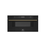 FORNO Espresso Capoliveri 30" 1.2 cu. ft. Built-In Microwave Drawer in Black with Antique Brass Handles, FMWDR3000-30BLK