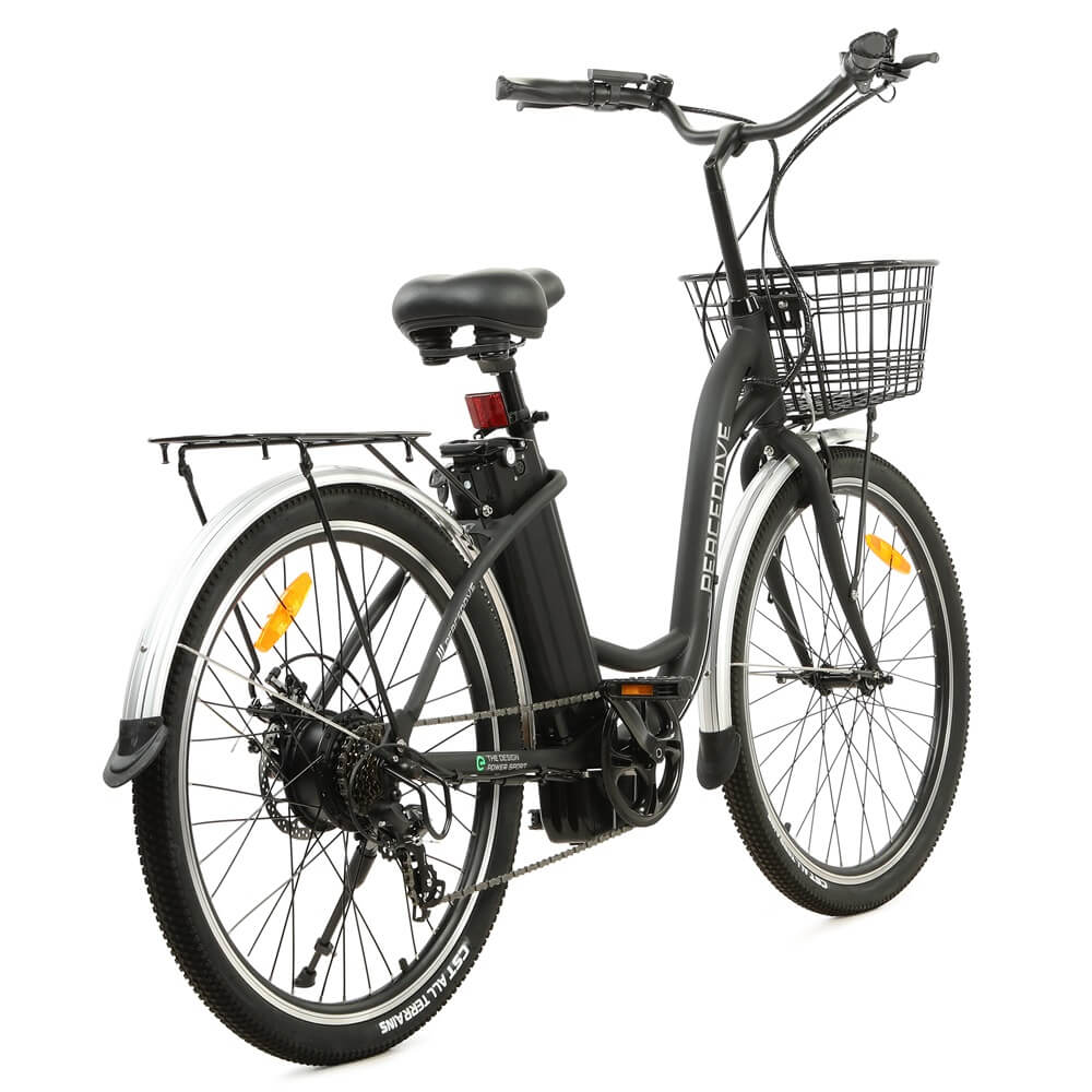 Ecotric 26inch Black Peacedove Electric City Bike With Basket And Rear Rack