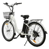 Ecotric 26inch White Peacedove Electric City Bike With Basket And Rear Rack