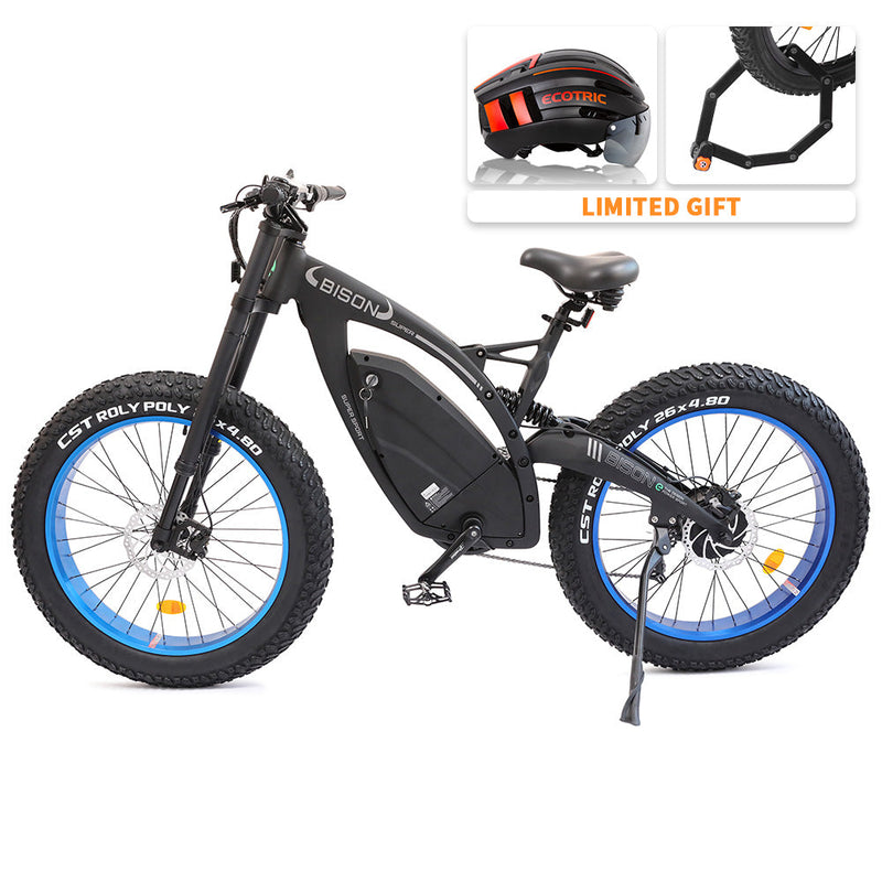 Ecotric 48v 17.5AH 1000W Big Fat Tire Ebike Bison-Matt Black