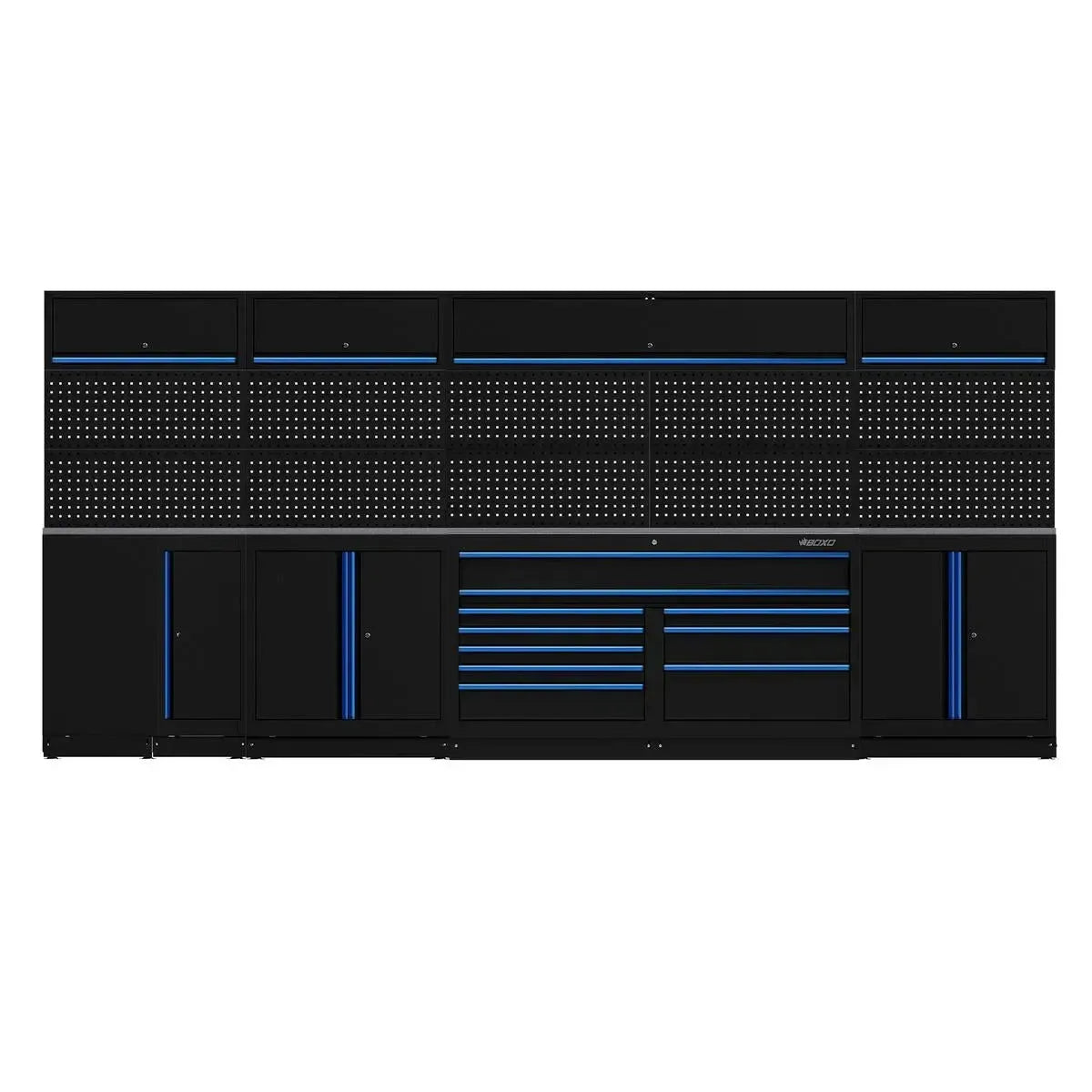 Boxo OSM Pro Series | 170" 17-Piece L-Shaped Professional Organized Storage Modules Build Out | 10-Drawers, 8-Cabinets