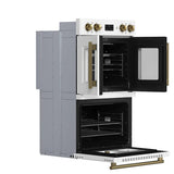 FORNO Asti 30" 7.36 cu. ft. French Door Double Electric Wall Oven with Air Fry, Self-Clean and Sous Vide in White with Antique Brass Accents, FBOEL1340-30WHT