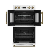 FORNO Asti 30" 7.36 cu. ft. French Door Double Electric Wall Oven with Air Fry, Self-Clean and Sous Vide in White with Antique Brass Accents, FBOEL1340-30WHT