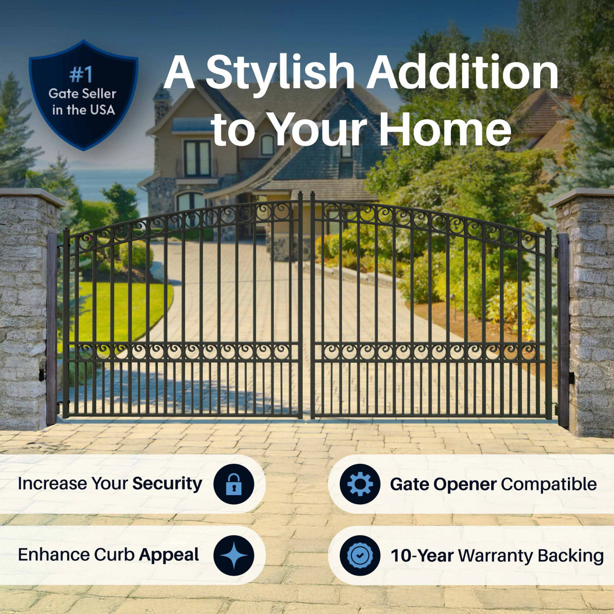 Aleko Steel Dual Swing Driveway Gate - PARIS Style - 18 x 6 Feet