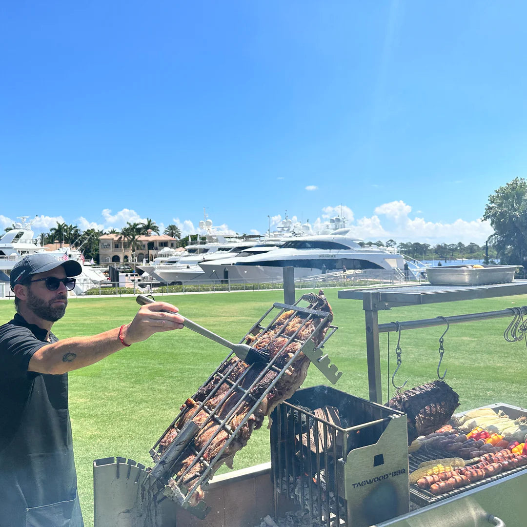 Santa Maria Style Grill enhanced with a 360° rotating Clamp Grill Tagwood BBQ06SS 5 Cooking Zones with a Firebox | PRE-ORDER