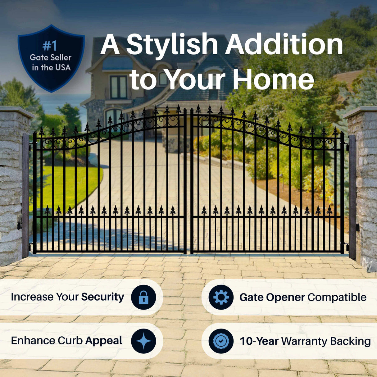 Aleko Steel Dual Swing Driveway Gate - PRAGUE Style - 14 x 6 Feet