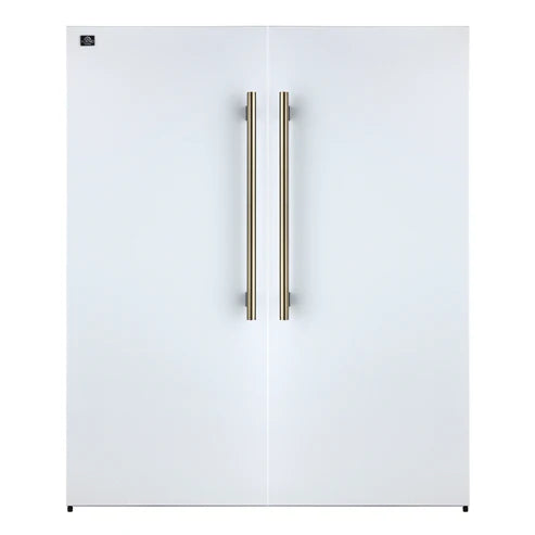 FORNO Maderno 60" 27.2 cu.ft. Convertible Refrigerator and Freezer with Grill Trim Kit in White with Antique Brass Handles, FFFFD1722-60SG-WHT