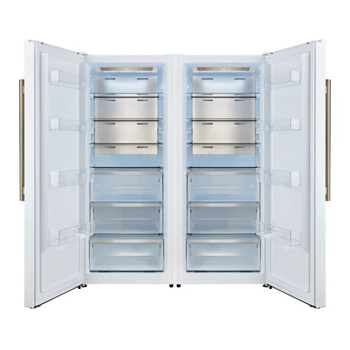 FORNO Maderno 60" 27.2 cu.ft. Convertible Refrigerator and Freezer with Grill Trim Kit in White with Antique Brass Handles, FFFFD1722-60SG-WHT