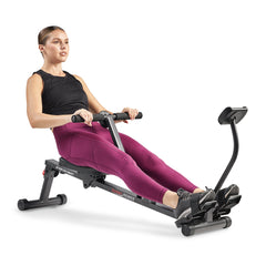 Sunny Health & Fitness Smart Compact Hydraulic Rowing Machine with 12 Levels Hydraulic Resistance