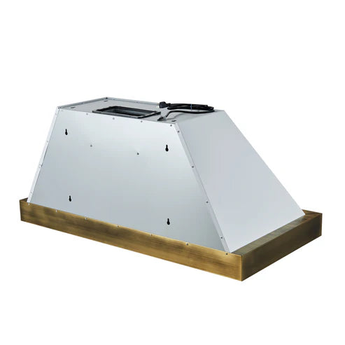 FORNO Vittorio 48" 600 CFM Wall Mount Range Hood in White and Antique Brass Trim with Remote Control, FRHWM5078-48WHT